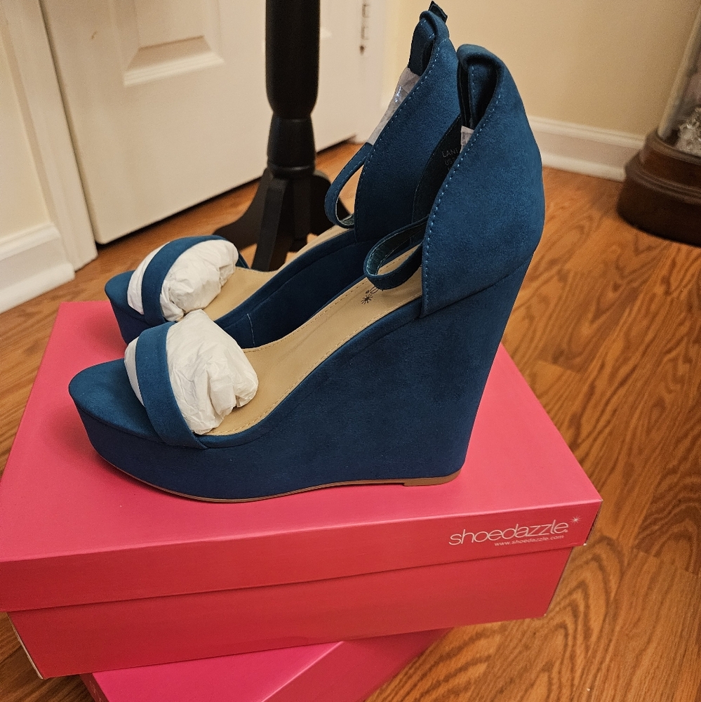 New Shoedazzle teal wedges